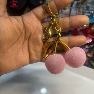 Pink Cherry suede Keychain with Gold Accents